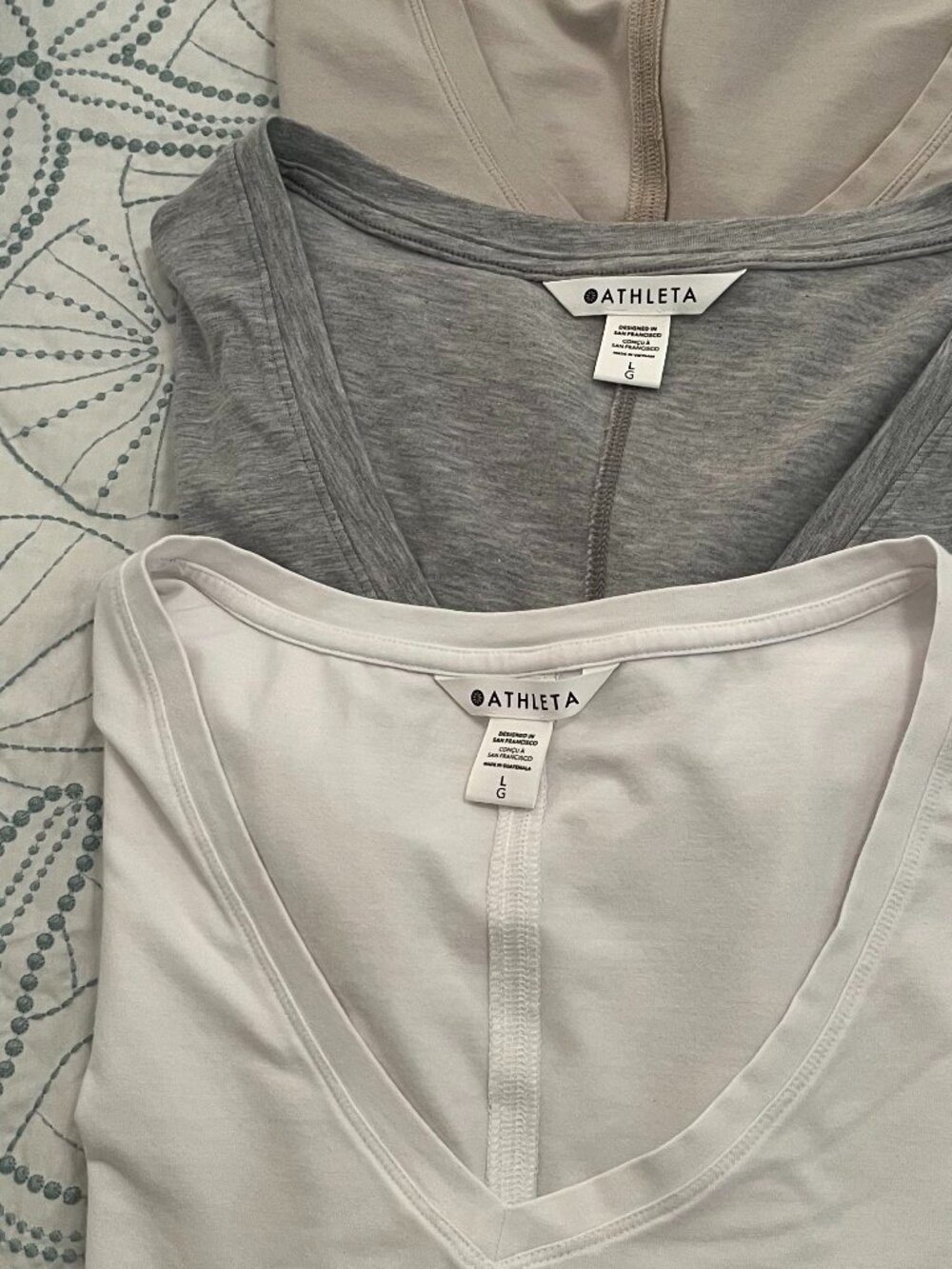 TRIO of Athleta short sleeve V-neck T-shirts, size L